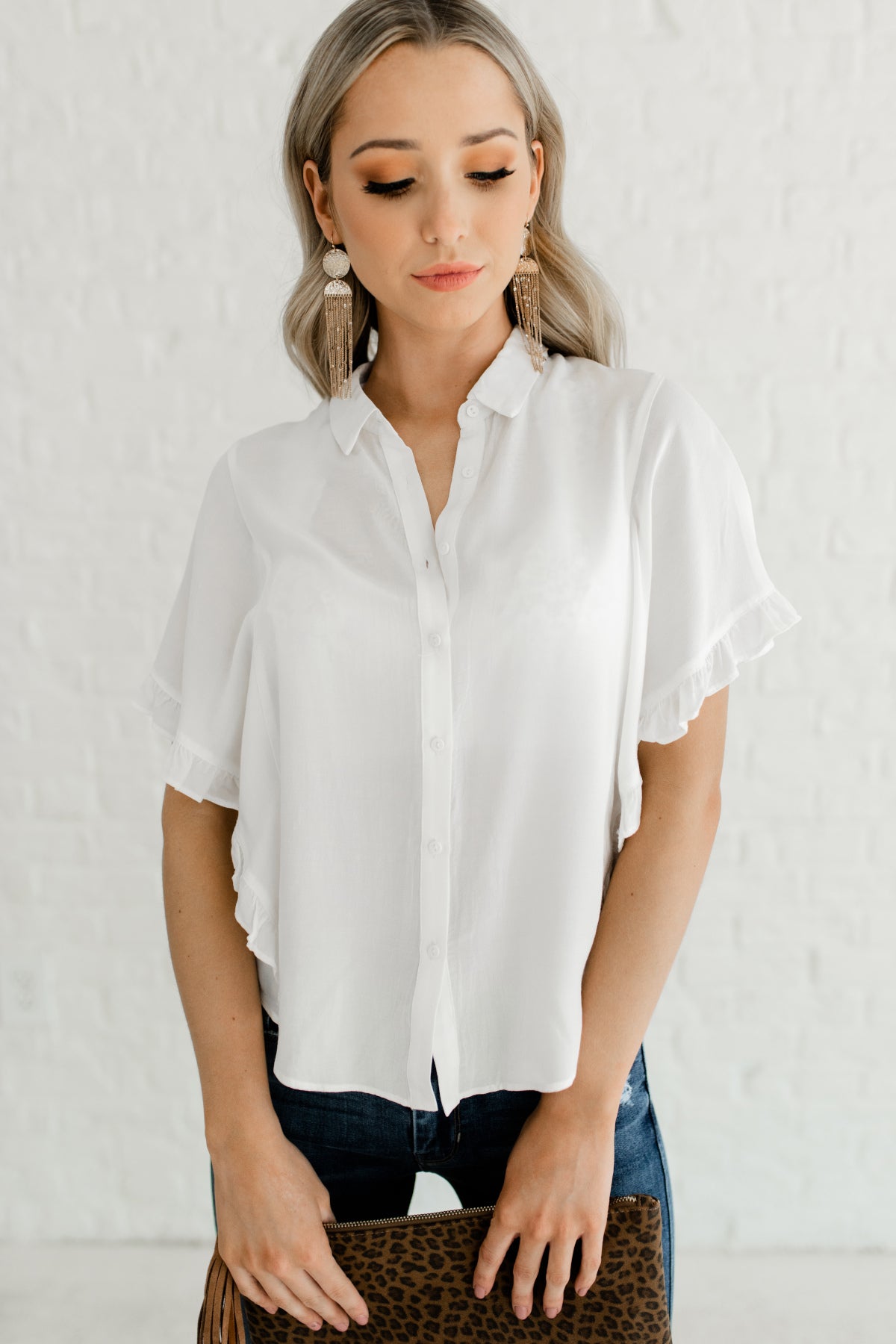 sheer white button up blouse