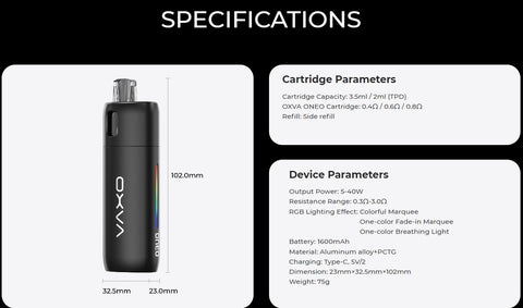 OXVA Oneo 40W Pod specifications