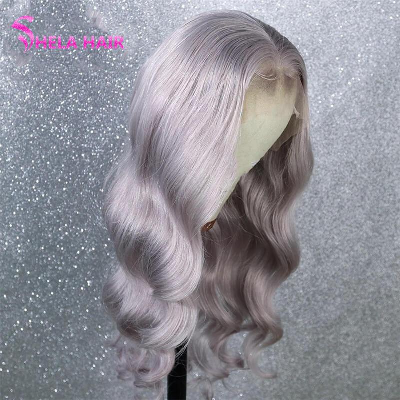 Body Wave Silver Grey Affordable Colorful Transparent Lace Front Wig