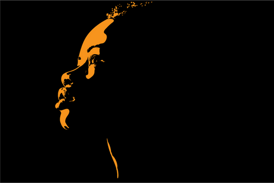 Illustration with a chiaroscuro effect for article: racism can cause premature death in black people. A portrait silhouette in bright gold of a black woman's face emerges out of a completely black background.