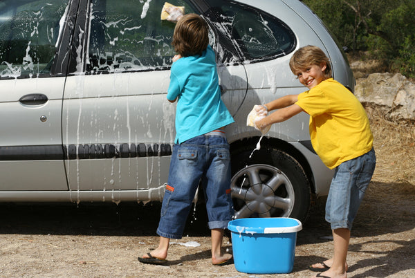 Kids washing a car