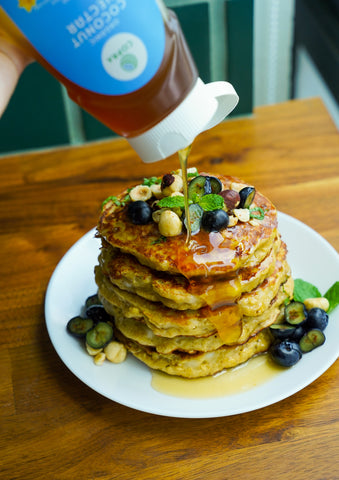 Copra's organic young Thai coconut meat pancake drizzle with Copra's organic coconut nectar 