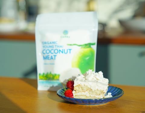 Coconut tiramisu made with organic young coconut meat