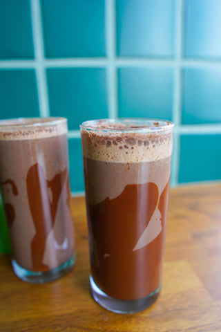 Frothy Iced Chocolate made with Copra's organic coconut nectar