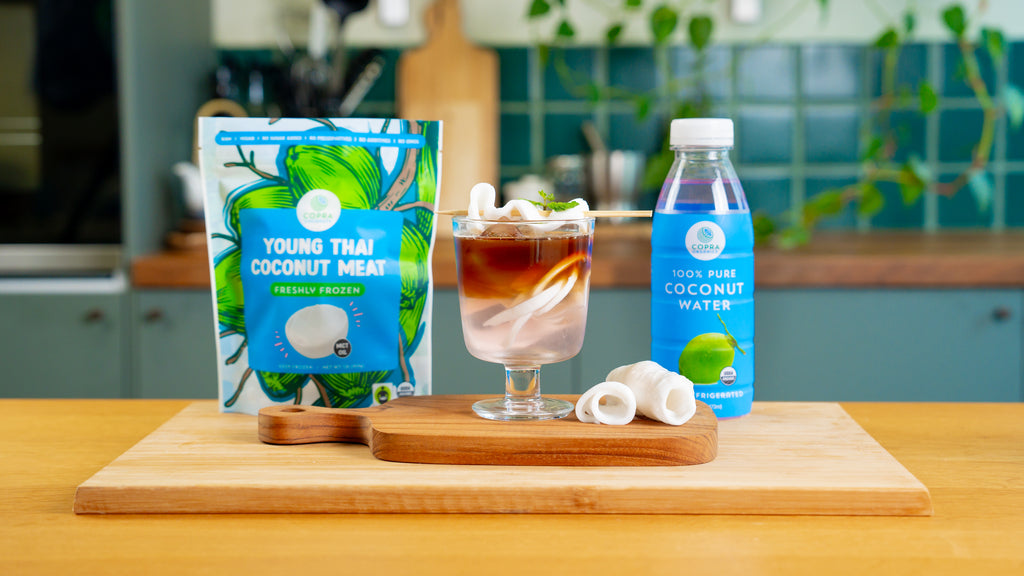 Copra's Coconut Americano: Made with our 100% Pure Coconut Water and Organic Young Thai Nam Hom Coconut Meat