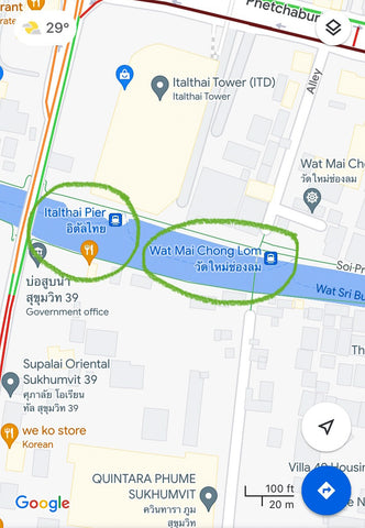 Google maps screenshot of piers in Bangkok Thailand 