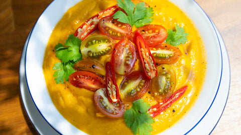 Red Curry Pumpkin Soup made with Copra's organic coconut nectar