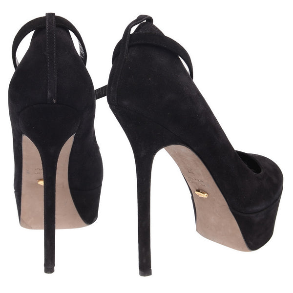 black suede platform heels