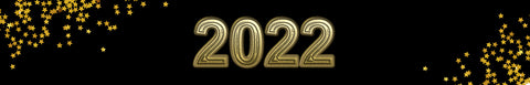 Black banner with gold stars and 2022 in gold