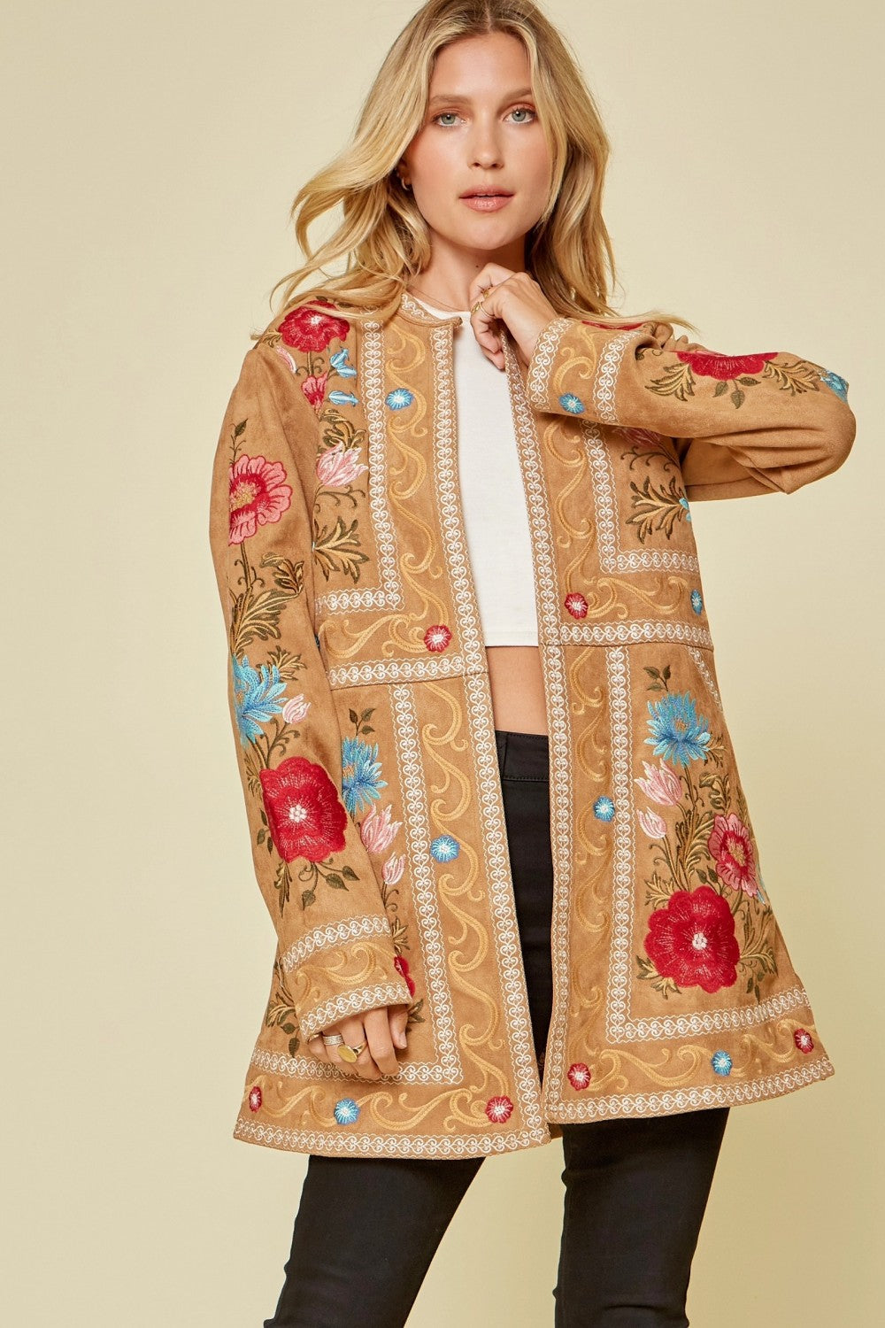 andree by unit / savanna jane Embroidered Sueded Jacket, camel – Violet  Skye Boutique