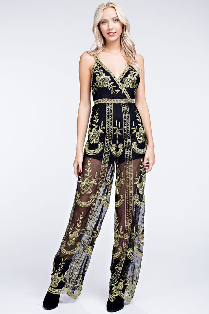 jumpsuit black and gold