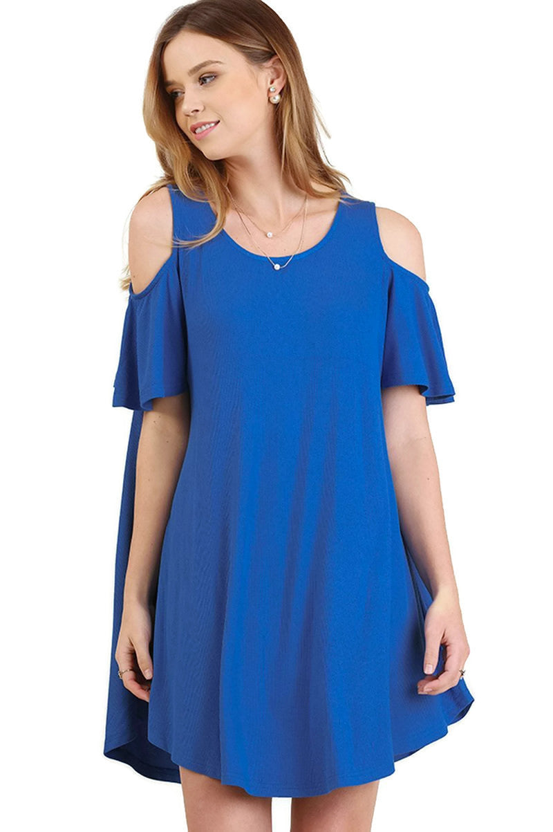 cobalt blue cold shoulder dress