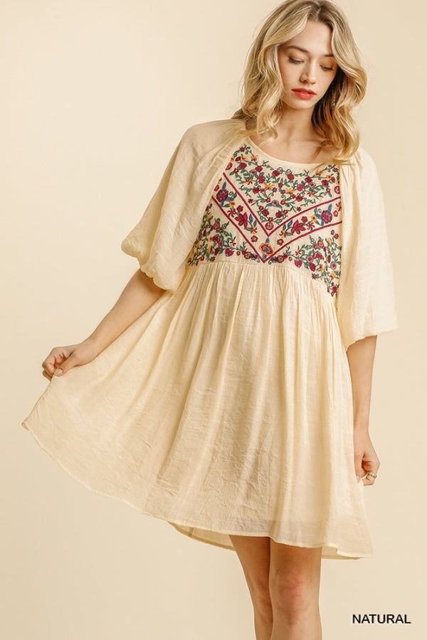 flower embroidery balloonsleeve dress | labiela.com