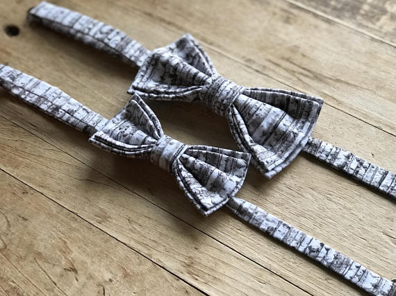 Father/Son Bow Tie Set ~ Birch Trees, Nature~ Adjustable Bow Tie