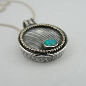 Hadar handcrafted Sterling Silver Opal Pendent round , chain ,gift (2907)