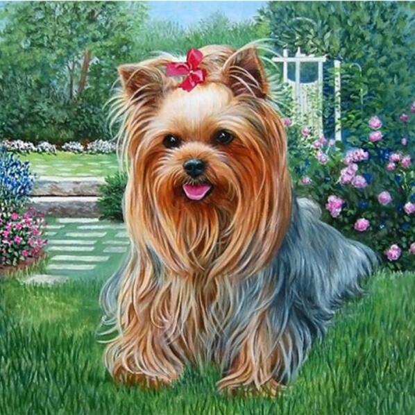 Diamond Painting Black Dog In Garden 