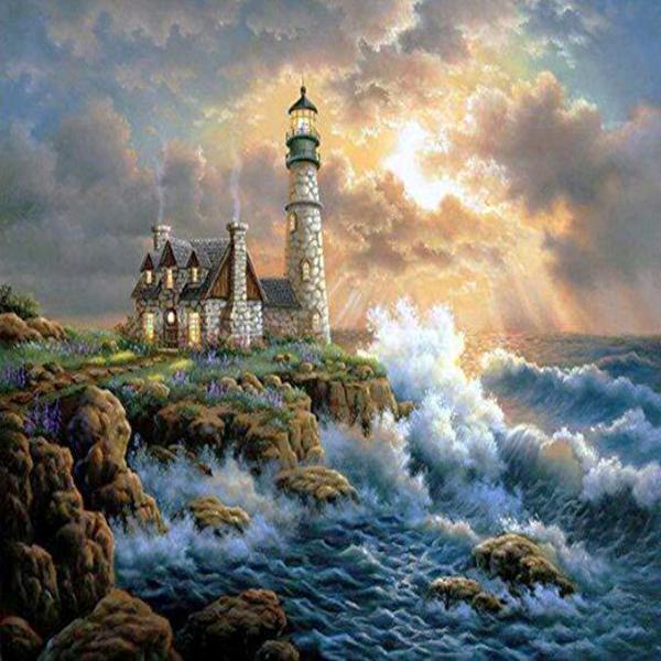 Distant Coast Lighthouse Diamond Painting Kit with Free Shipping – 5D