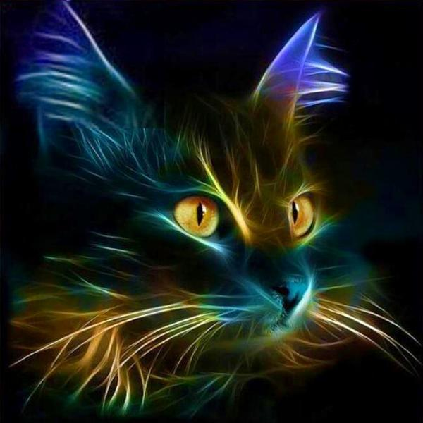  Fluorescent Cat  Diamond Painting Kit with Free Shipping 