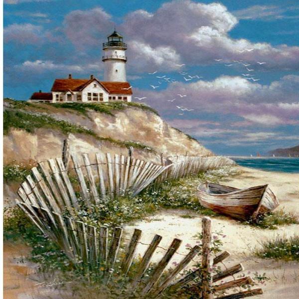 Deserted Island Lighthouse Diamond Painting Kit with Free