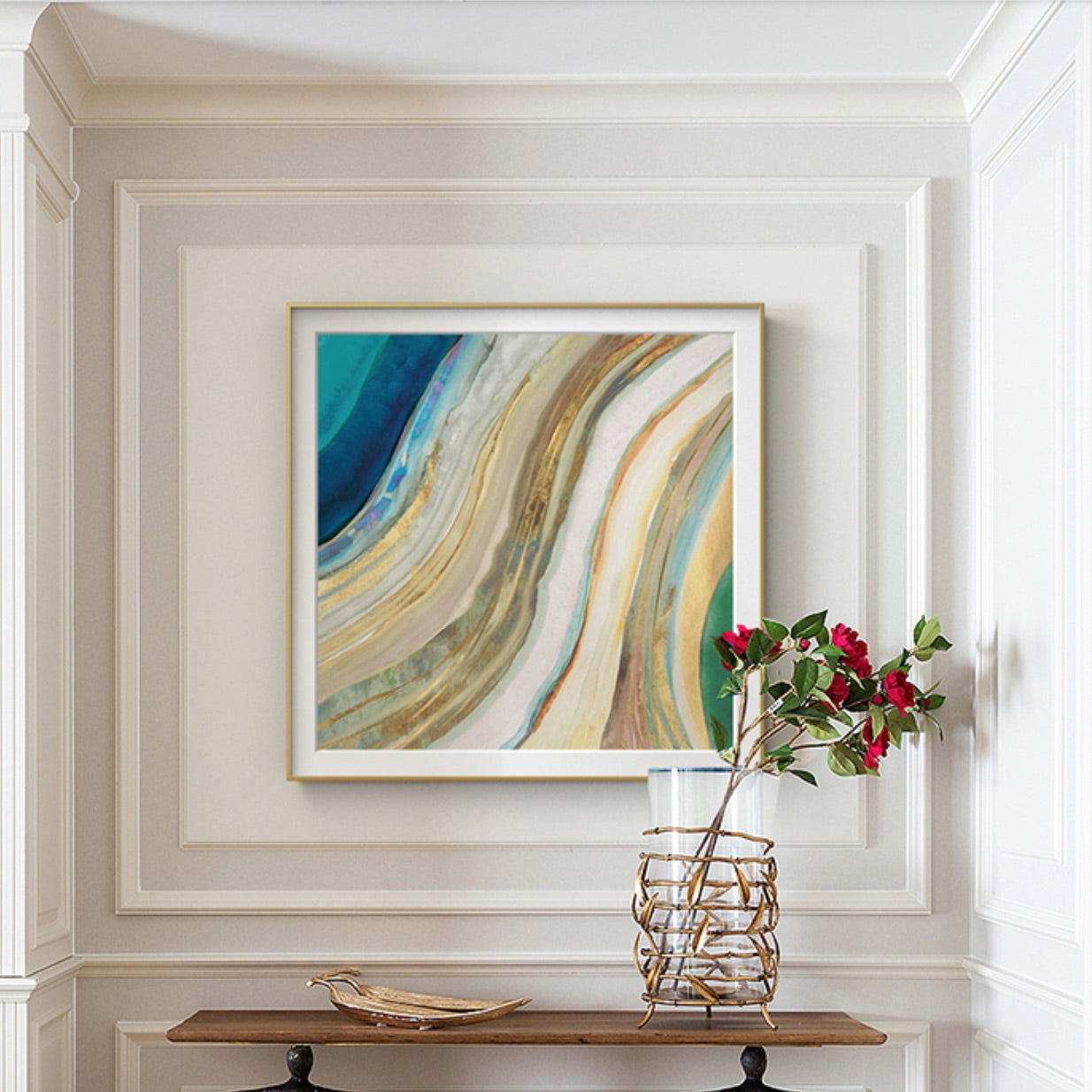 Framed Gold and Blue Agate Art Print