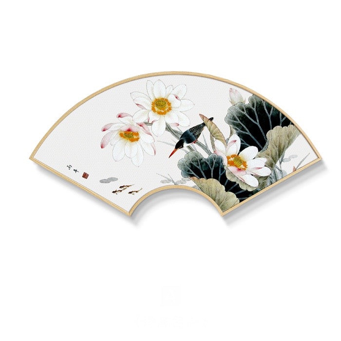 Fan Shaped Oriental Wall Art With Wood Frame