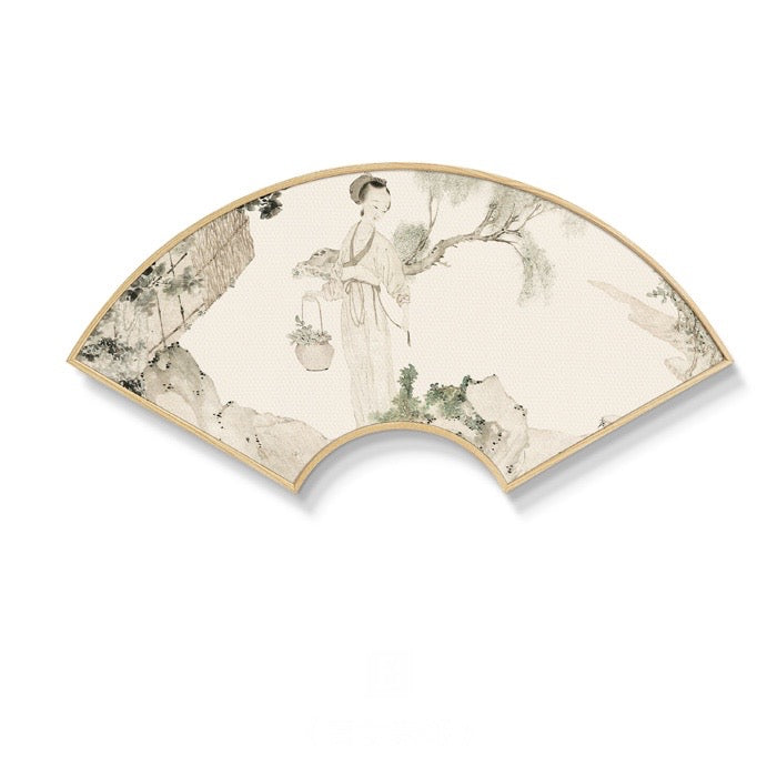 Fan Shaped Oriental Wall Art With Wood Frame