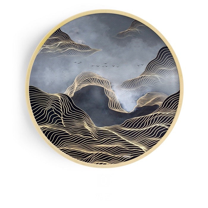 Modern Round Oriental Wall Art With Wood Frame