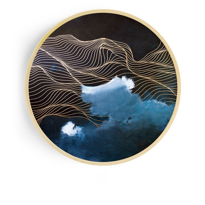 Modern Round Oriental Wall Art With Wood Frame