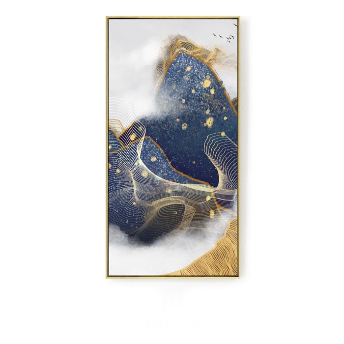 Blue and Yellow Abstract Vertical Wall Art With Frame