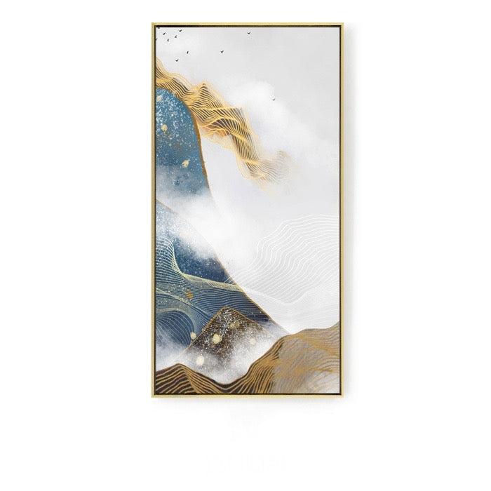 Blue and Yellow Abstract Vertical Wall Art With Frame