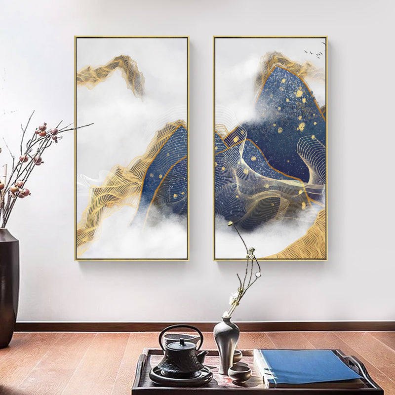 Blue and Yellow Abstract Vertical Wall Art With Frame