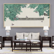 Pagoda Birds Oriental Wall Art With Frame