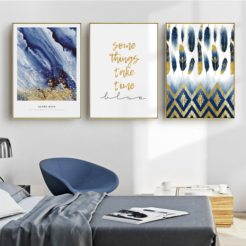 Inspirational Blue and Gold Wall Art With Frame