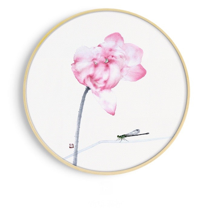 Round Pink Oriental Wall Art With Frame