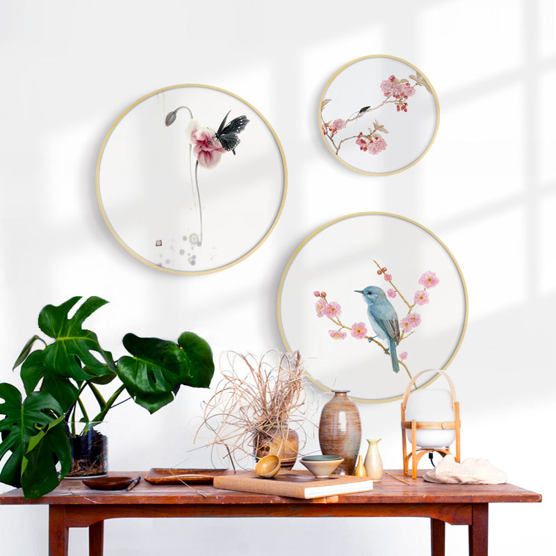 Round Pink Oriental Wall Art With Frame