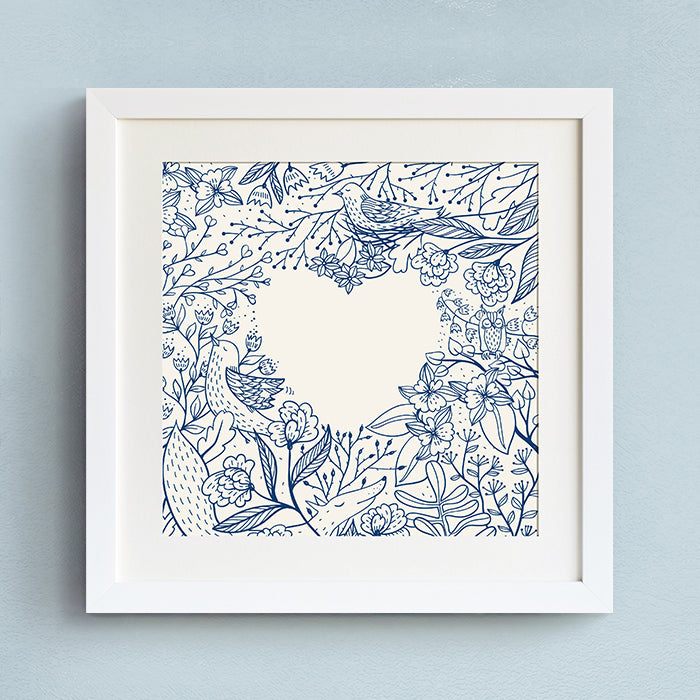Blue Floral Wall Art With Frame