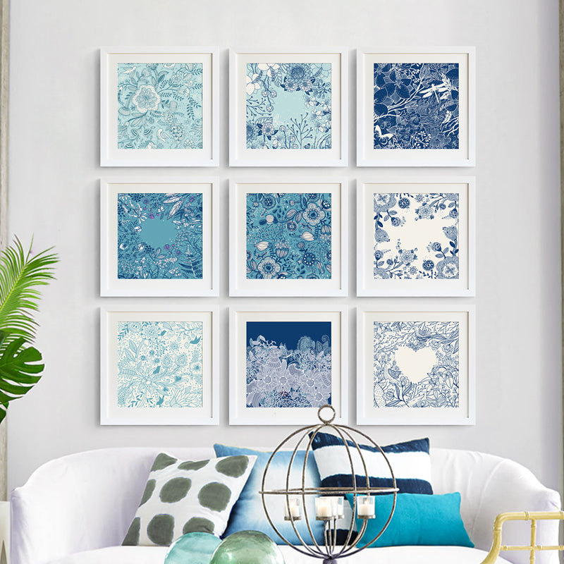 Blue Floral Wall Art With Frame