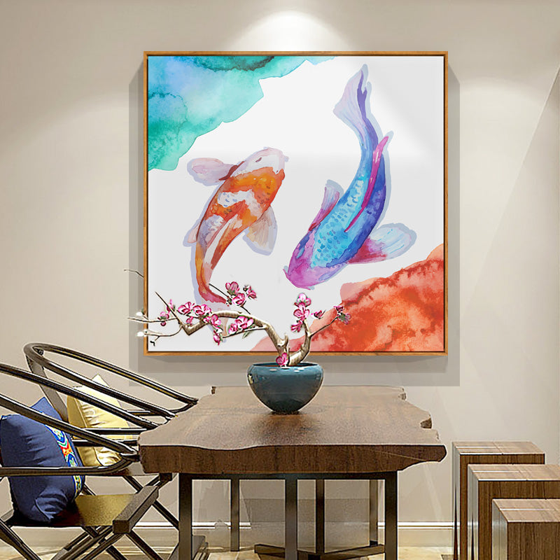 Watercolor Koi Fish Art With Frame