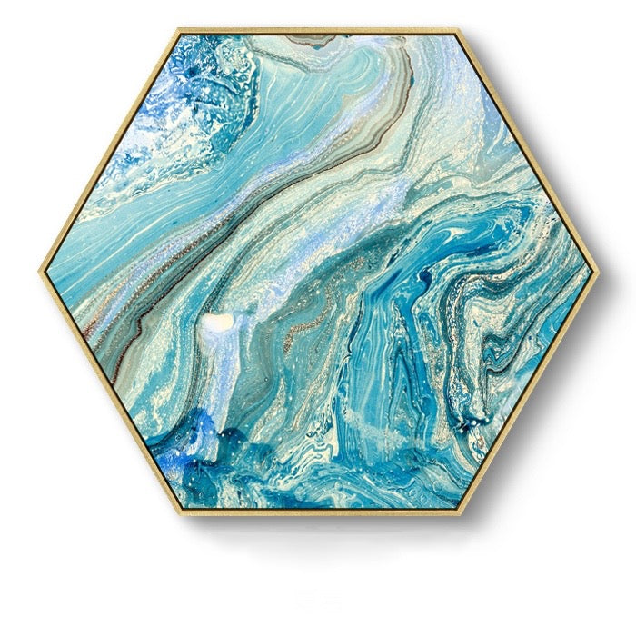 Hexagon Poured Liquid Wall Art With Frame