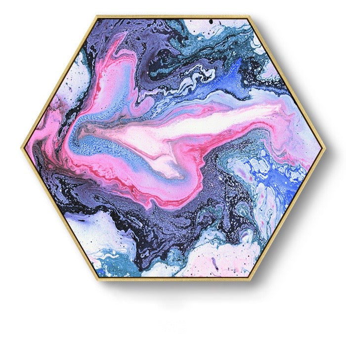 Hexagon Poured Liquid Wall Art With Frame