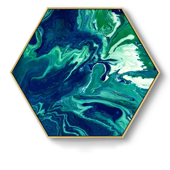 Hexagon Poured Liquid Wall Art With Frame