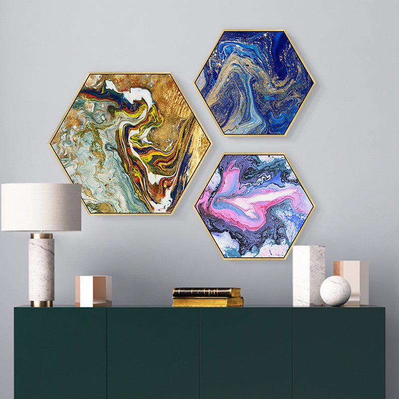 Hexagon Poured Liquid Wall Art With Frame