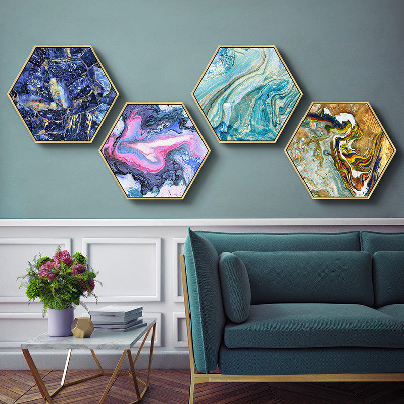 Hexagon Poured Liquid Wall Art With Frame