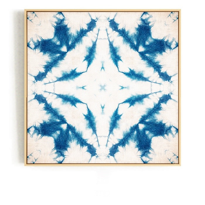 Blue and White Tie Dye Wall Art With Frame