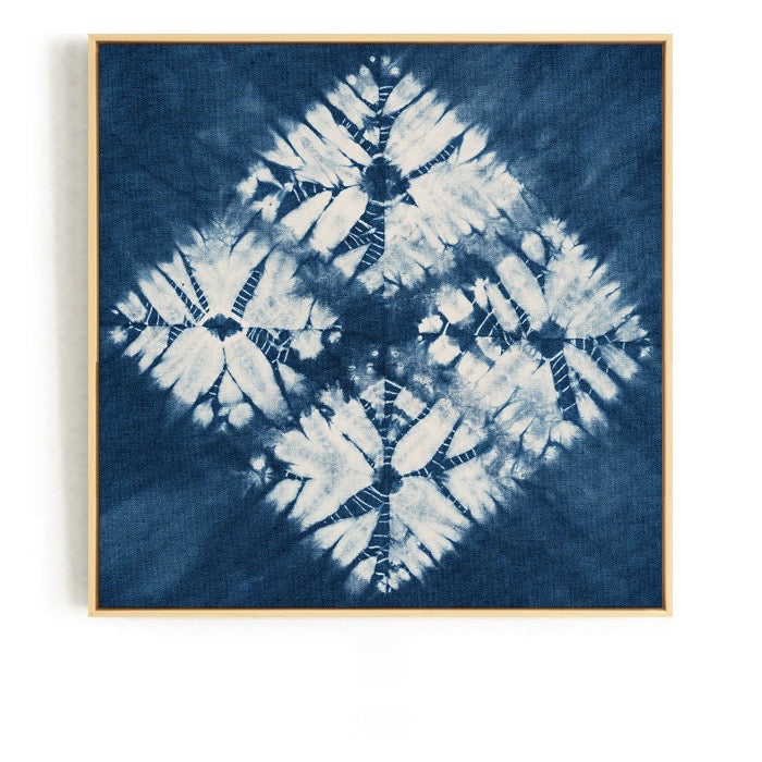 Blue and White Tie Dye Wall Art With Frame