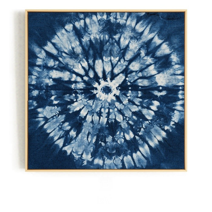 Blue and White Tie Dye Wall Art With Frame