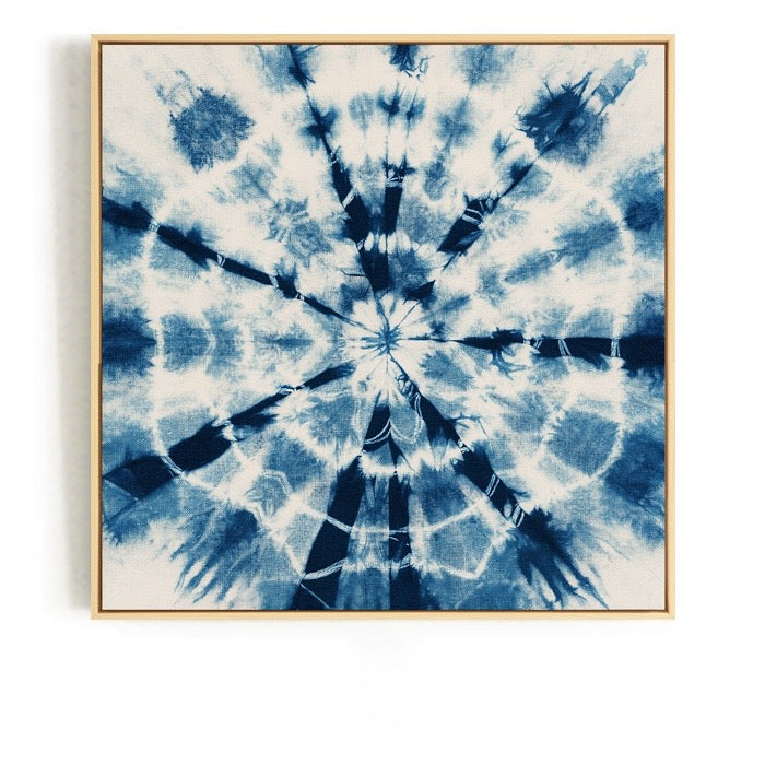 Blue and White Tie Dye Wall Art With Frame