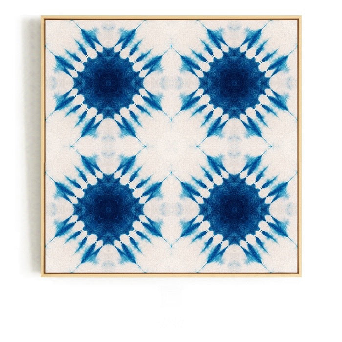 Blue and White Tie Dye Wall Art With Frame