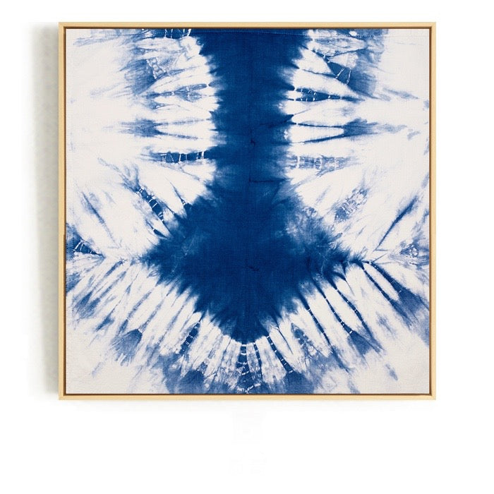 Blue and White Tie Dye Wall Art With Frame