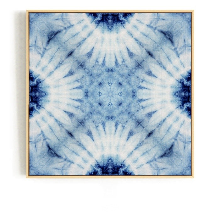 Blue and White Tie Dye Wall Art With Frame